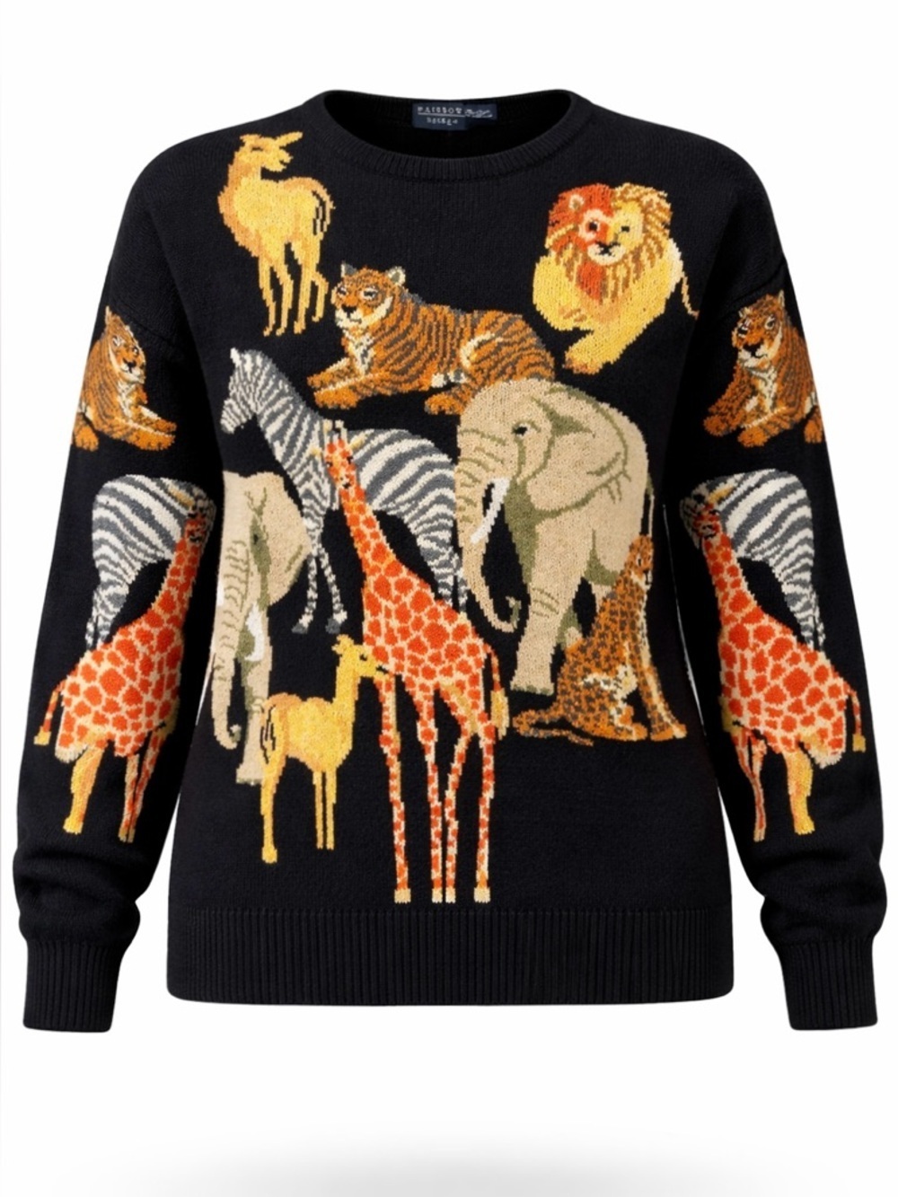 Vintage 90s Animal cotton sweater Womens Medium Safari Jungle African Animals